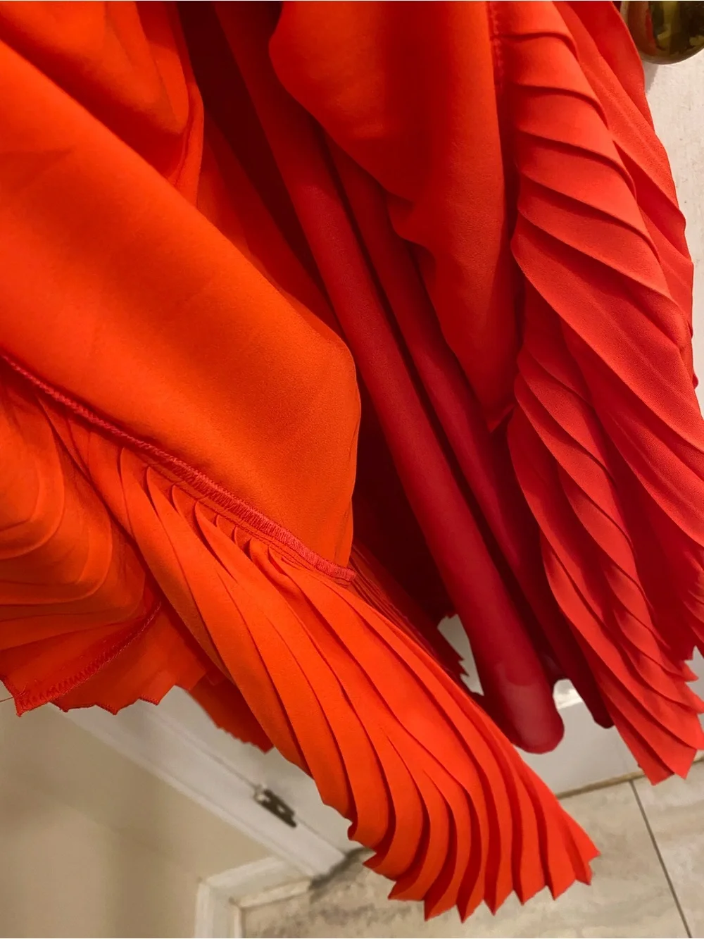 KATE SPADE PERSIMMON ORANGE RED PLEATED CAPE RUFFLE DRESS SIZE 6 VIBRANT DRESS